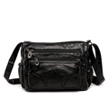 Borsa a tracolla in pelle PU nera con trama litchi e strati multipli con cerniera - Stile Nero con Decorazione a Foglia (Stile 4)