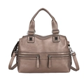 Metallic bronze textured faux leather tote bag with dual front zipper pockets - Bronze