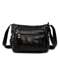Classic black soft PU leather crossbody bag with multi-zipper compartments for women - Vintage Wrinkle Black Style (Style 6)