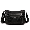 Soft black PU leather crossbody bag with multiple zipper pockets and adjustable strap - Diamond Quilted Black Style (Style 7)