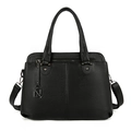 Black pebbled leather tote bag with silver hardware and detachable shoulder strap - Black