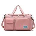 Borsa fitness rosa in nylon impermeabile con tasche multiple e tracolla regolabile - Rosa dolce ricamato