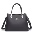 Sac à main noir pour femme en cuir grainé avec emblème doré et bandoulière amovible - Gris