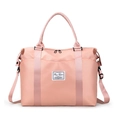 Pale pink large capacity travel duffel bag with adjustable shoulder strap and handles - Sweet Pink Embroidered