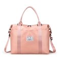 Pink nylon travel duffel bag with dry-wet separation and adjustable shoulder strap - Sweet Pink Embroidered