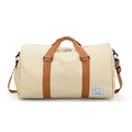 Grande borsa da viaggio beige in tela con manici marroni e tracolla regolabile morbida - Cachi