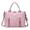 Pink nylon travel bag with dry-wet separation and adjustable shoulder strap for women - Sakura Pink