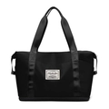 Borsa da viaggio nera impermeabile con etichetta vintage e manici larghi robusti - Nero
