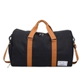 Borsa da viaggio in tela nera con manici marroni e design capiente per fitness - Nero