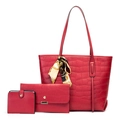 Detaillierte Ansicht des roten Kroko-Taschen-Sets mit Seidenschal und Zubehör - 3-teiliges Set mit Krokodilmuster / Rot