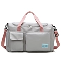Borsa da palestra impermeabile in nylon grigio con manici rosa e tracolla staccabile - Grigio