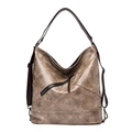 Vintage dunkelbraune Schultertasche aus Wachsleder mit Reißverschluss und verstellbaren Riemen - Khaki