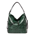 Vielseitige dunkelgrüne Hobo-Tasche mit Öl-Wachs-Textur und schrägen Reißverschlüssen - Grün