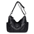 Bolso bandolera negro minimalista de cuero PU para mujer con múltiples cremalleras - Negro