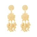 Gold ocean themed earrings with shell and fish pendants on a clean white background - Gold