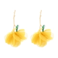 Boucles d'oreilles fleurs en mousseline jaune avec motif de branche dorée - Jaune