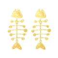 Chic gold-tone fishbone drop earrings with long metal structure and vintage sea style - Gold