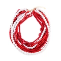 Collana barocca multistrato con perle sintetiche e perline rosse con chiusura dorata - Rosso e Bianco