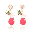 Tropische cocktail oorbellen met roze emaille en parel details op witte achtergrond - Veelkleurig (Cocktailglas Stijl)
