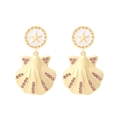 Goldene Seestern- und Muschelohrhänger mit rosa Strasssteinen und weißer Emaille - Weiß + Rosa Strass