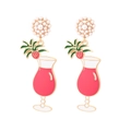 Orecchini a calice da cocktail con perle finte e ciondoli a smalto rosa tropicale - Multicolore (Stile Bicchiere da Cocktail)