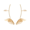 Elegant gold metal flower drop earrings with intricate wire woven petal design on white background - Gold