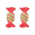 Pendientes dulces en forma de caramelo de esmalte rojo con cristales verdes y oro - Contraste Rojo Verde