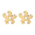 Exaggerated golden starfish drop earrings with white pearl center and sparkling crystals - Gold