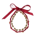 Collana a doppio strato con perline verde oliva, fiocco di nastro rosso e ciondoli - Misto Rosso e Verde