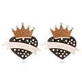 Birthday Queen heart earrings with gold crown, white pearls and glitter finish - Black and Gold (Main Color)