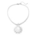 Bohemian silver sun pendant necklace with thick rope chain and lobster clasp - Silver