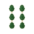 Long green enamel cactus drop earrings with golden metal details for resort vacation style - Green