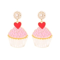 Pendientes de pastel de esmalte con corazón rojo y perlas blancas bañados en oro - Colorido