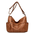 Bolso bandolera de cuero PU marrón con múltiples cremalleras y correa ajustable - Marrón