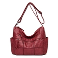 Bolso bandolera de cuero PU rojo oscuro con múltiples cremalleras y diseño patchwork - Burdeos