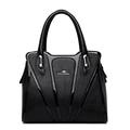 Large black leather handbag with chic V-shape patent stitching and silver hardware - Black