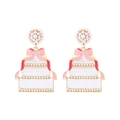 Chic enamel pearl cake dangle earrings with pink ribbon and gold-plated details - Colorful