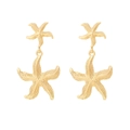 Gold starfish drop earrings with textured alloy finish and ocean style for women - Double Starfish Dangle Style / Gold