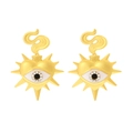 Modische goldene Herz Evil Eye Ohrhänger mit funkelnden Strasssteinen und weißer Emaille - Gold
