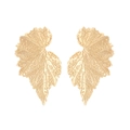 Vintage golden fan-shaped leaf earrings with detailed metallic leaf vein textures - Gold