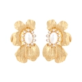 Fashion gold flower earrings with pearl centers and irregular metallic petals - Gold