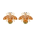 Cute bumblebee stud earrings with yellow enamel, gold plating and pearl accents for women - Mixed Colors (Gold/Orange/Green)