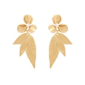 Orecchini pendenti vintage a forma di foglia dorata con perla bianca da donna - Oro