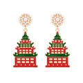 Orecchini a pendente pagoda colorati con perle finte e finitura in smalto vivace - Colorato