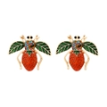 Colorful bee earrings with red strawberry patterns and vibrant crystal accents - Mixed Color (Strawberry Bee Style)