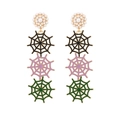 Exaggerated colorful spider web drop earrings with pearls for Halloween party outfits - Multicolor (Black Purple Green)