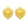 Exaggerated vintage heart stud earrings in polished gold with radiant textured rays - Gold