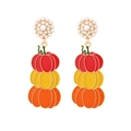 Chic Halloween pumpkin drop earrings with colorful gradient finish and pearl studs - Triple Tiered Pumpkin Style (A)