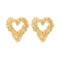 Moderne goldene hohle Herz-Ohrstecker mit Vintage-Lava-Textur und edlem Design - Gold