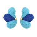Orecchini a farfalla in rafia blu intrecciata a mano con perla dorata stile boho - Blu Sfumato